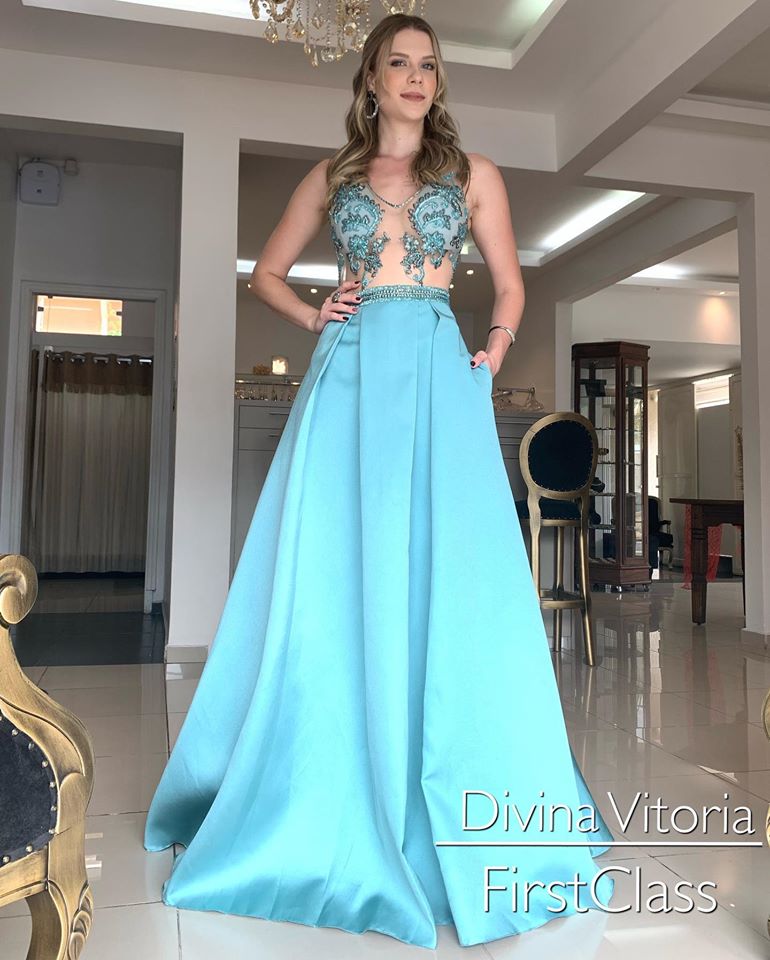 azul tiffany vestido de festa